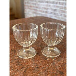 Set of 2 Glass Egg Cups, Dominion Glass ribbed egg cups, mid century table wear,